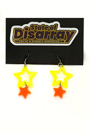 Double Star - Neon Yellow & Orange Transparent - Statement Earrings