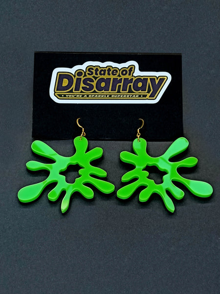 Splat Attack -  Mega - Lime Green - Statement Earrings