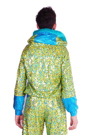 Woman Sparkly Turquoise sequin Hoodie. Mens Green Sequin Jacket  