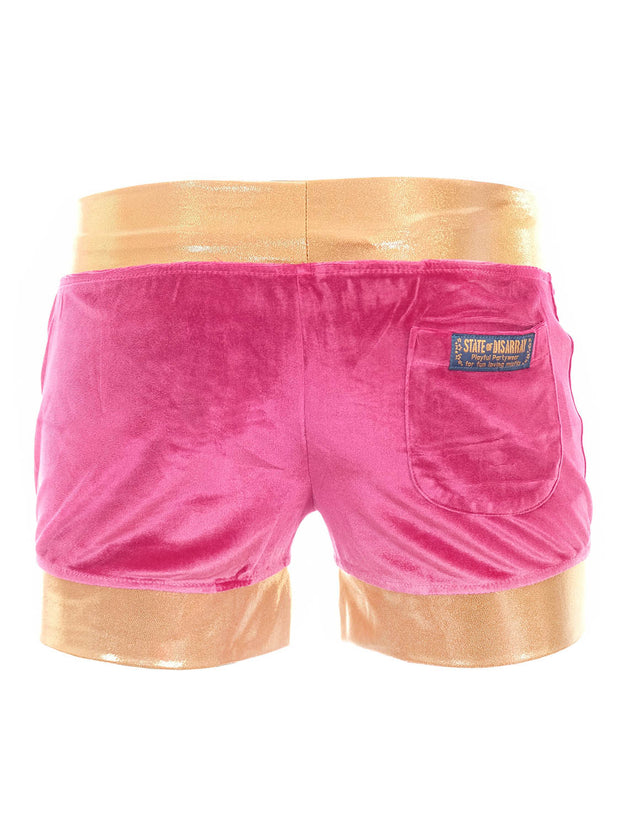 花罰家紋 VELOUR SHORTS GAKKIN APHRODITE GANG Pink & Gold | Velvet Hot Pants / Booty Shorts | State of Disarray