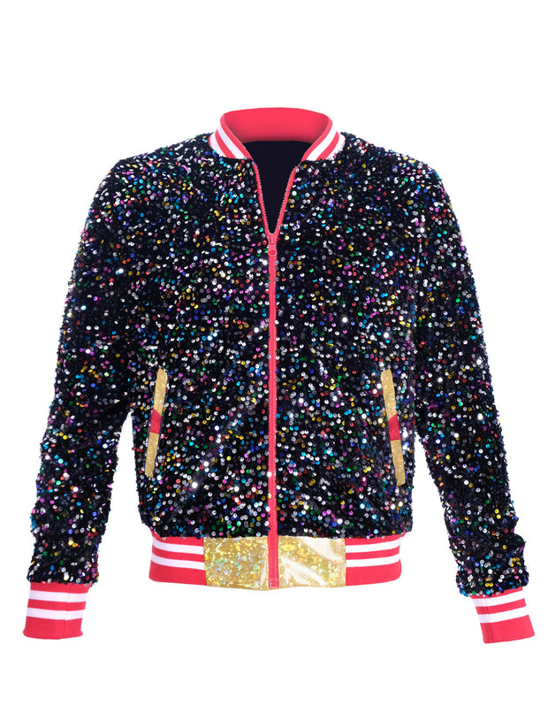 Sequin Bomber Jacket Festival Sequin Jacket Rainbow Embroidered