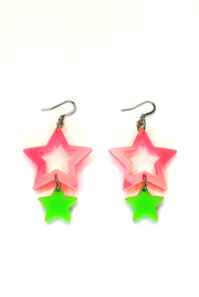 Double Star - Flamenco Pink & Lime Green - Statement Earrings