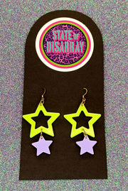 Double Star - Fiesta Yellow & Palma Violet - Statement Earrings