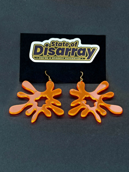 Splat Attack -  Mega - Neon Orange (Transparent) - Statement Earrings