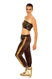 State of Disarray Gold Velvet Tiger print tracksuit bottoms.  Mens / Womans animal print loungewear Joggers / sweats pants tousers. 