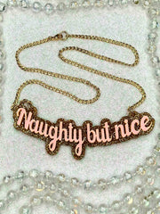 Naughty But Nice - Statement Acrylic Necklace - Glitter Gold & Light Pink