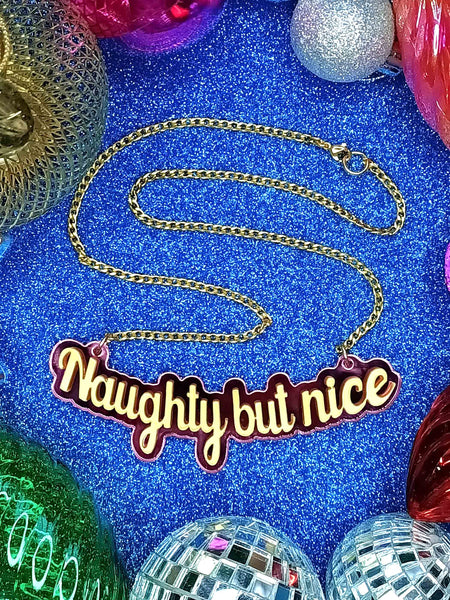Naughty But Nice - Statement Acrylic Necklace - Mirror Pink & Gold