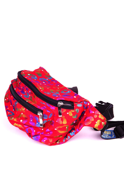 Red Rainbow Leopard  State of Disarray Metallic colourful Bumbag Fanny Pack Party Utility Bag 