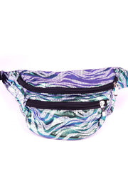 Silver pixels & green squiggles  State of Disarray Metallic colourful Bumbag Fanny Pack Party Utility Bag 
