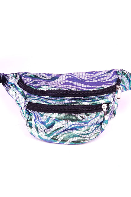Silver pixels & green squiggles  State of Disarray Metallic colourful Bumbag Fanny Pack Party Utility Bag 