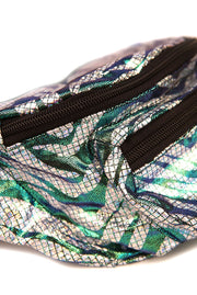 Silver pixels & green squiggles  State of Disarray Metallic colourful Bumbag Fanny Pack Party Utility Bag 