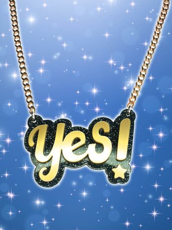 YES! - Statement Acrylic Necklace - Black & Gold