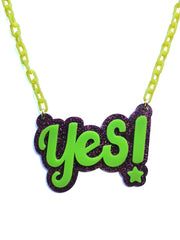 YES! - Statement Acrylic Necklace - Glitter Magenta & Lime
