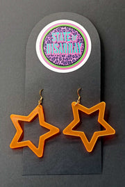 Midi Star - Neon Orange (Transparent) - Statement Earrings